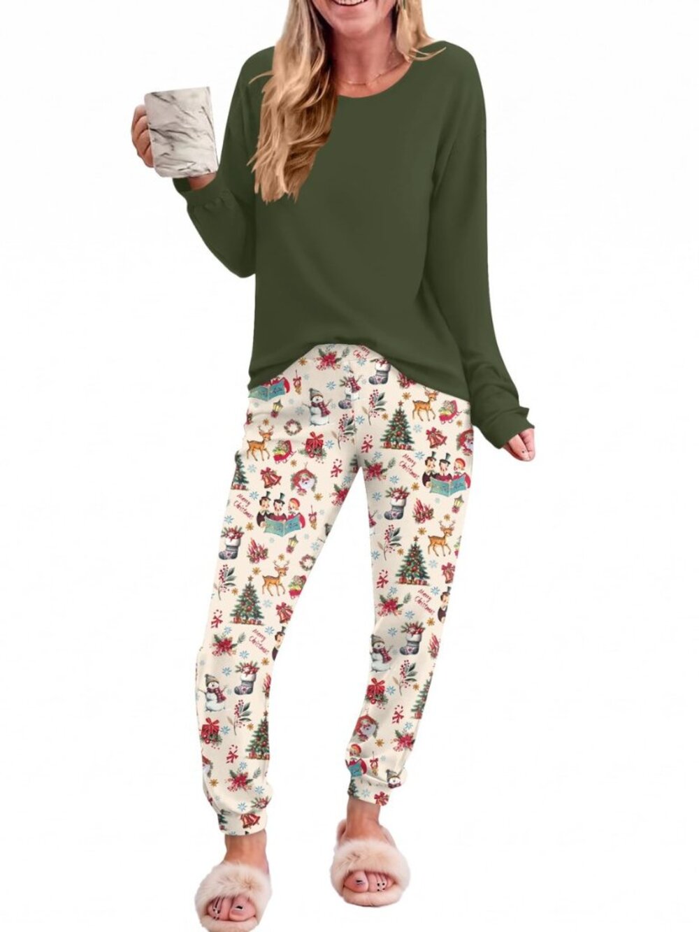 Womens Pajama Sets Long Sleeve Pjs with Jogger Pants Soft Sleepwear